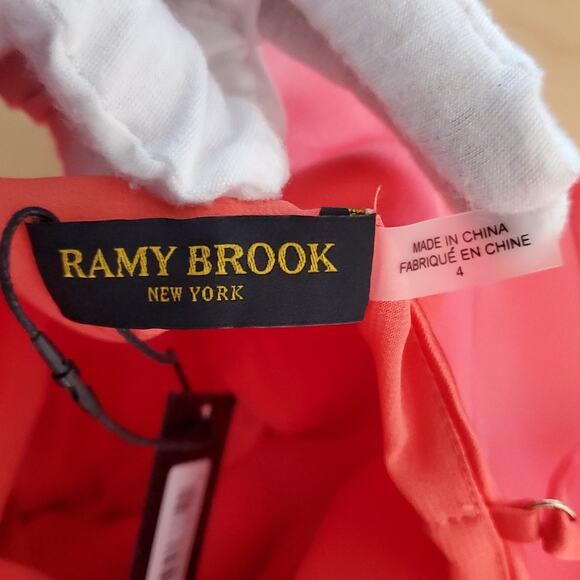 Ramy Brook Becky Gown Plunge Neck Satin Slit Maxi Dress Guava Pink Coral Size 4 - Picture 12 of 14